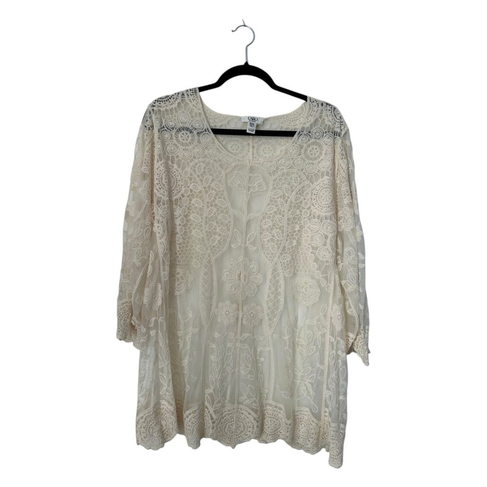Cato Tunic Top Size 18/20 Off White Floral Lace Crochet Romantic Feminine Girly